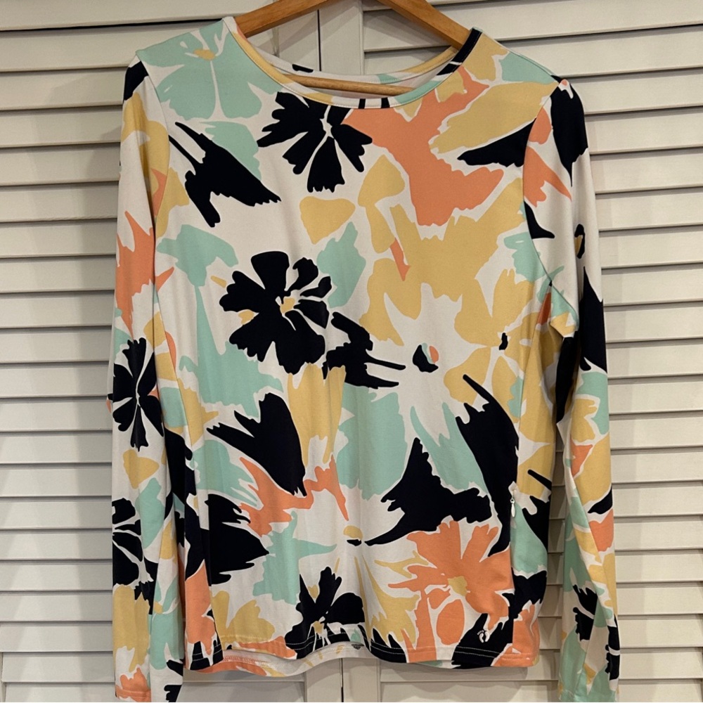 Hang Ten Long Sleeve Top UV50 protection zip pocket leftside tropical beach golf